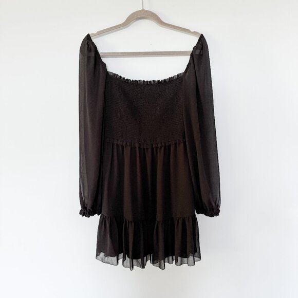 ARITZIA - WILFRED - New Tempest Smocked Chiffon Dress - Black - M - Picture 11 of 12